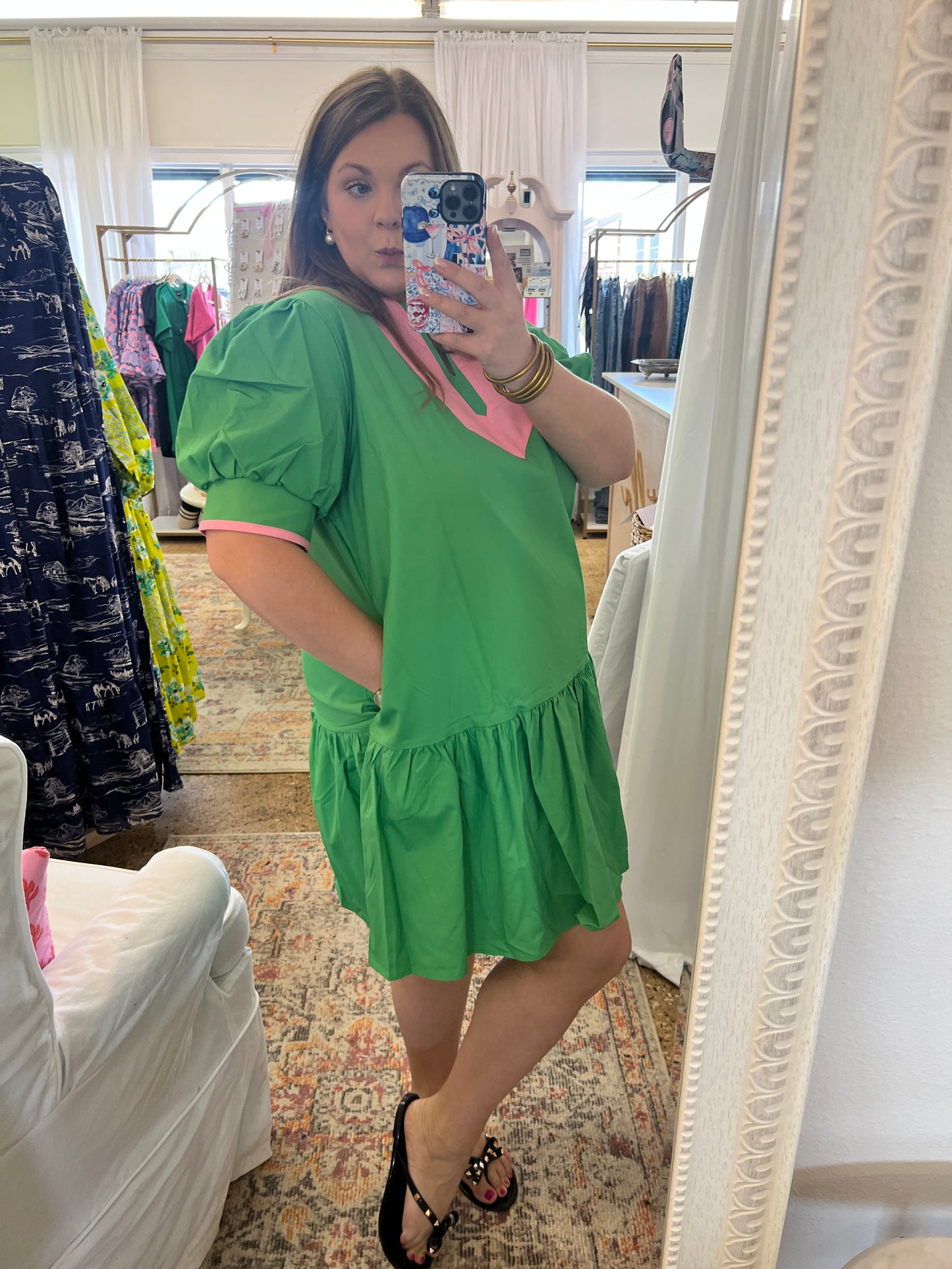 Puff Sleeve Ruffle Hem Mini Dress