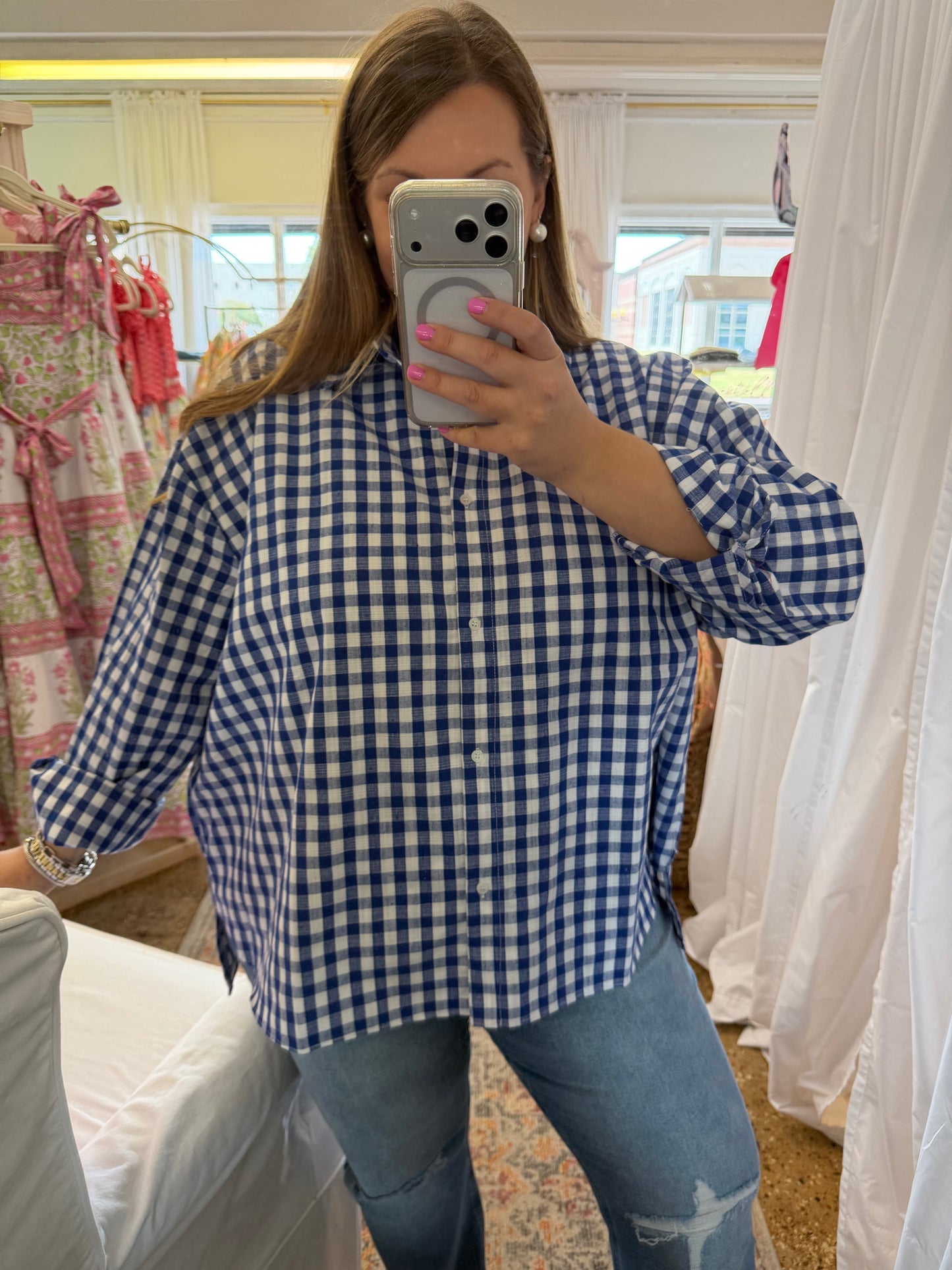 Linen Blend Gingham Button Up