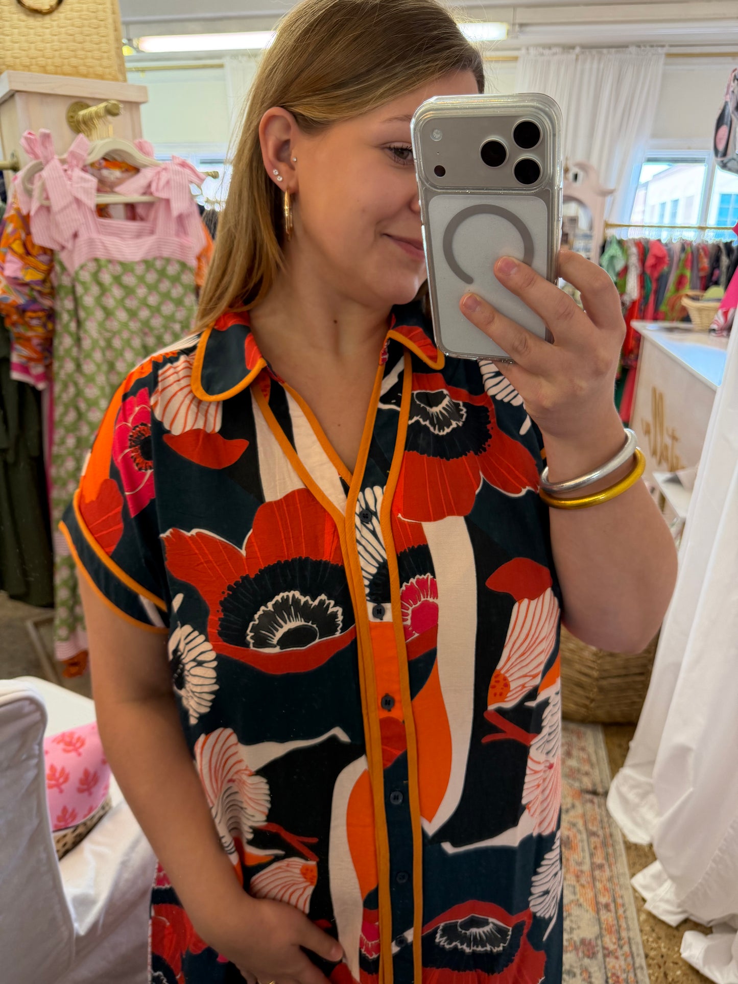 Button Down Geo Floral Midi Dress