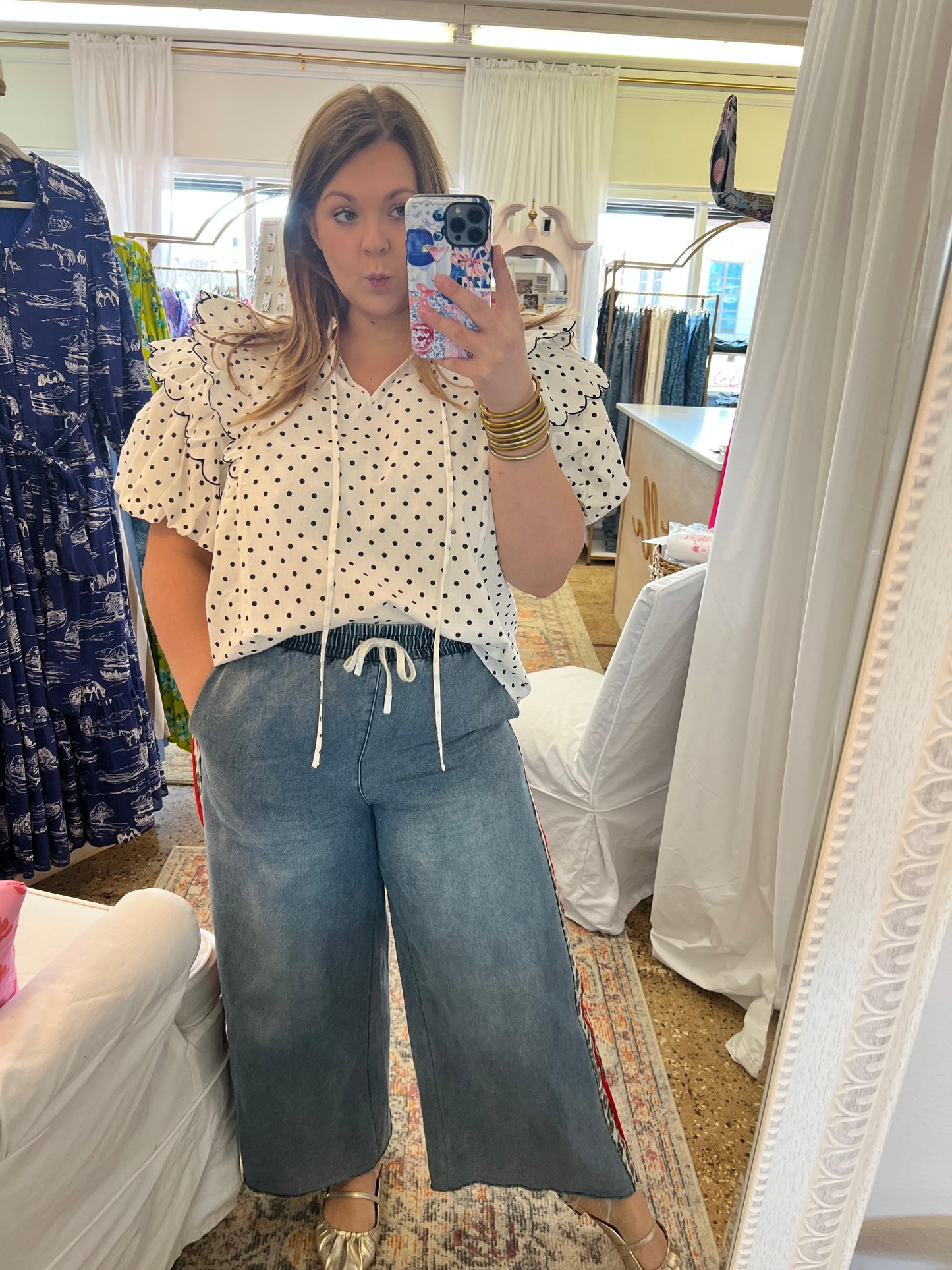 Polka Dot Puff Sleeve Blouse