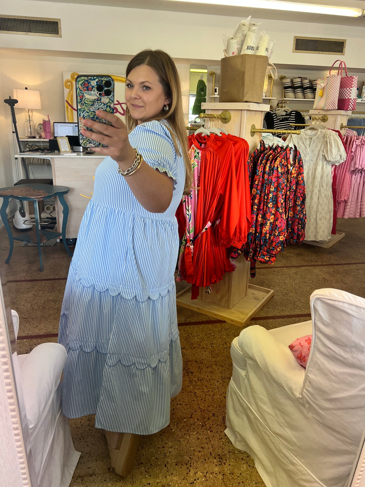 Stripe Scalloped Maxi Dress