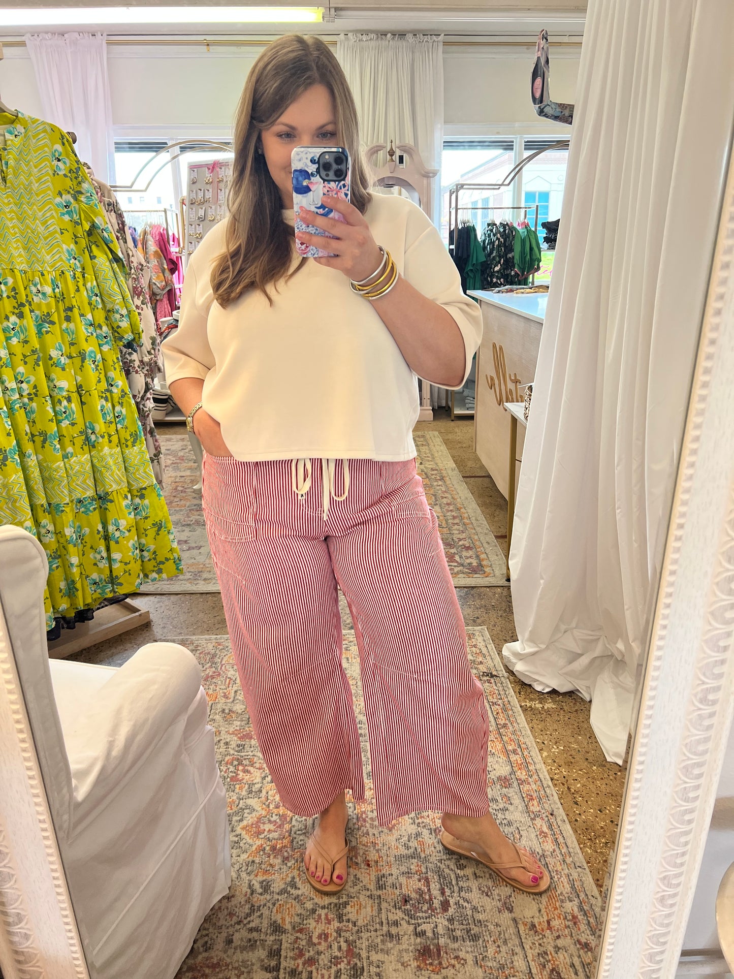 Red Stripe Barrel Pants