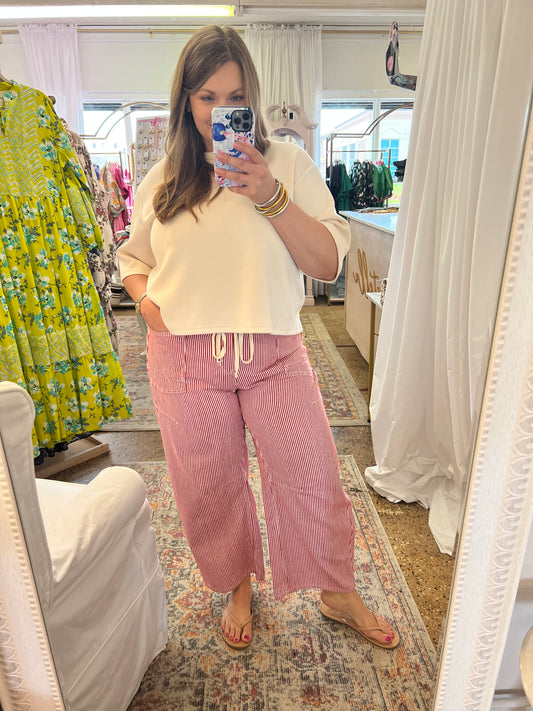 Red Stripe Barrel Pants