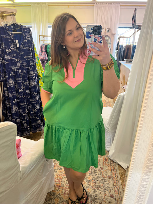 Puff Sleeve Ruffle Hem Mini Dress