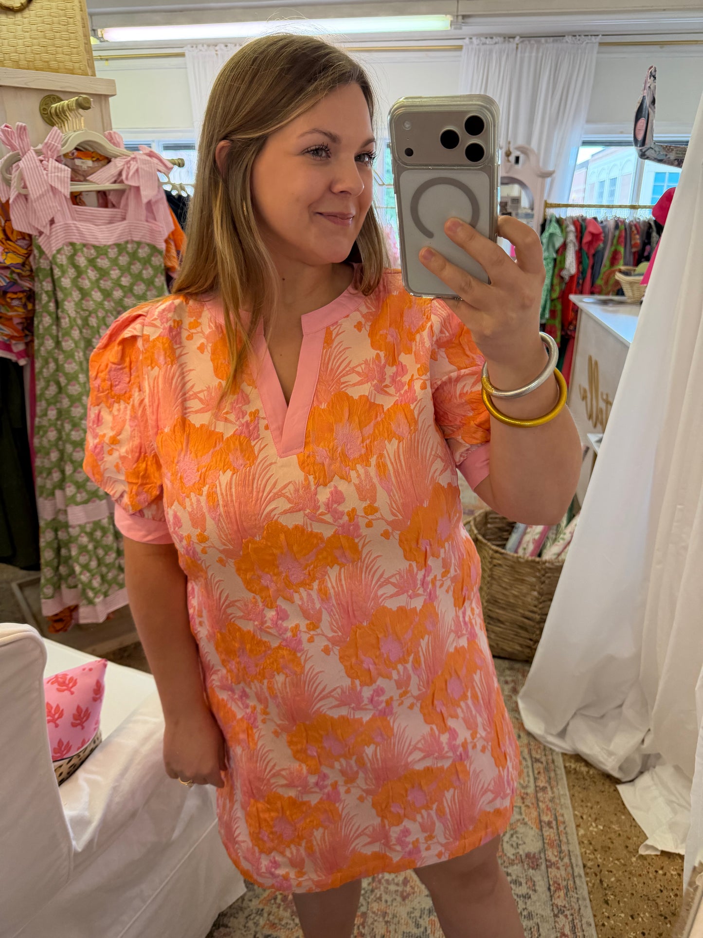 Georgia Peach Jacquard Shift Dress