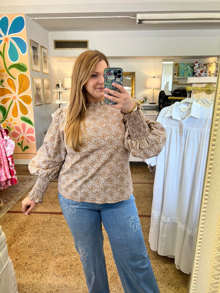 Floral Smocked Cuff Blouse
