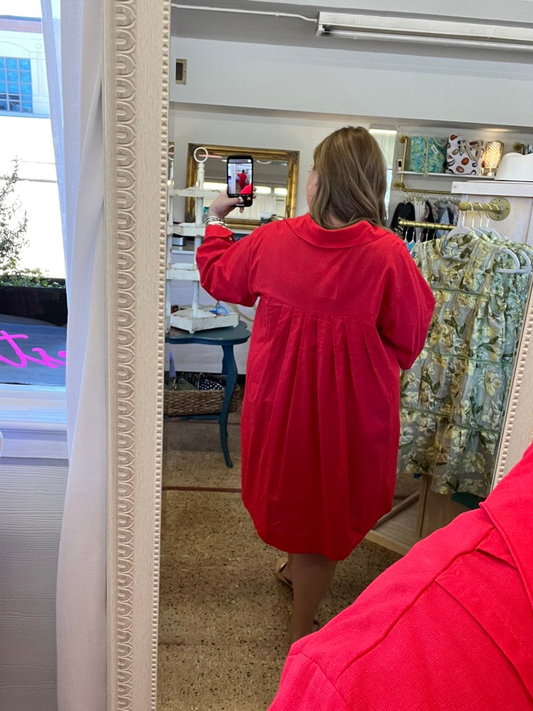 Pleated Mini Shirt Dress