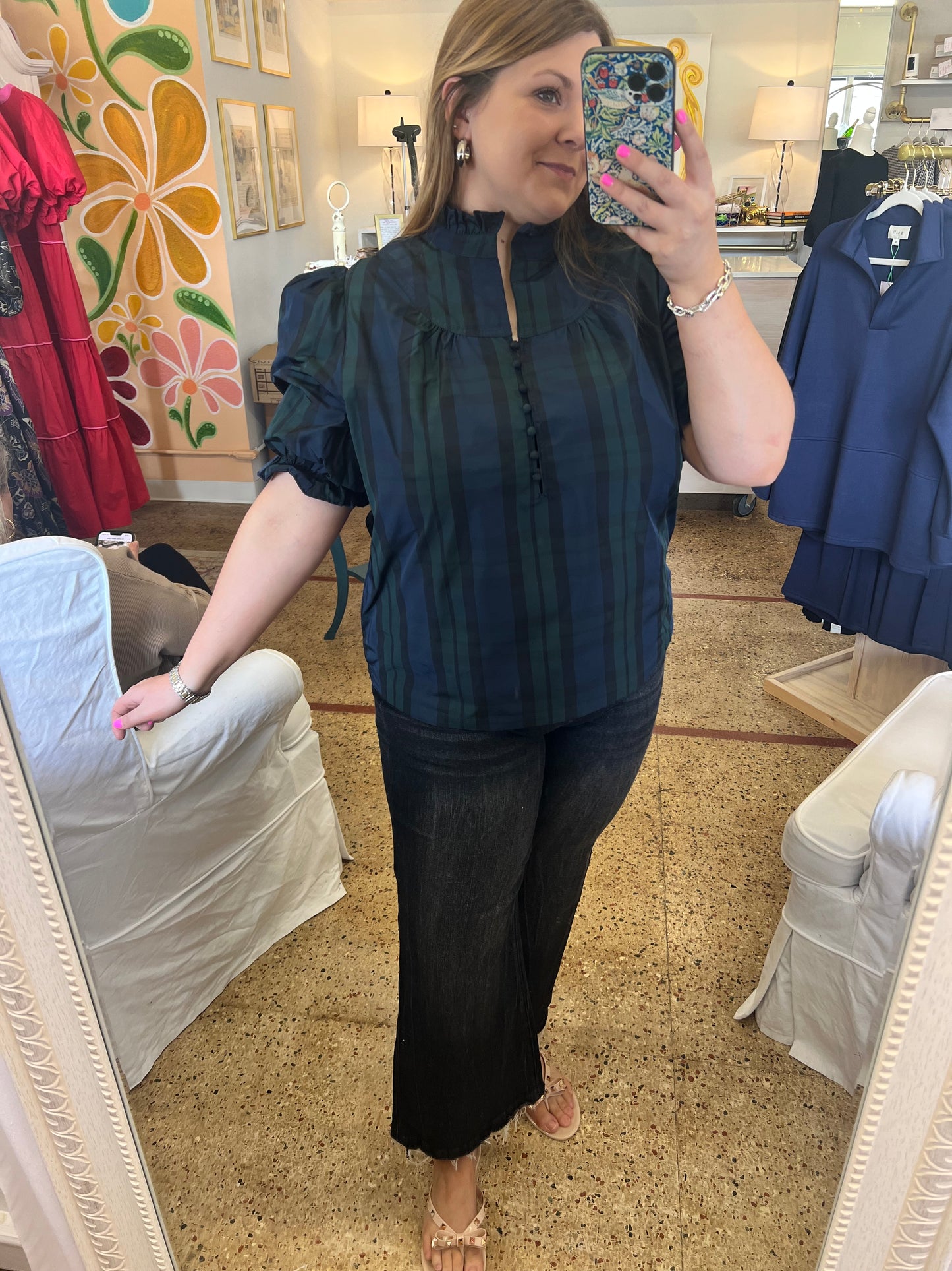 Plaid Puff Sleeve Blouse