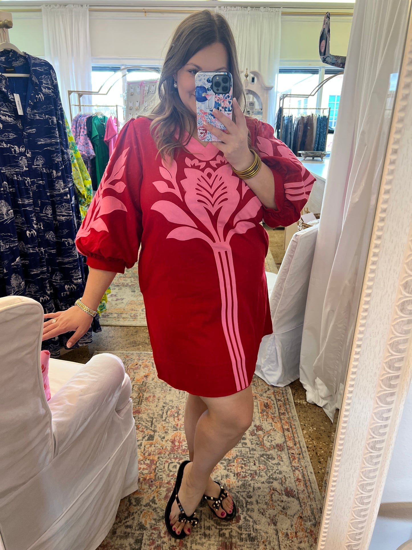 Floral Applique Linen Dress