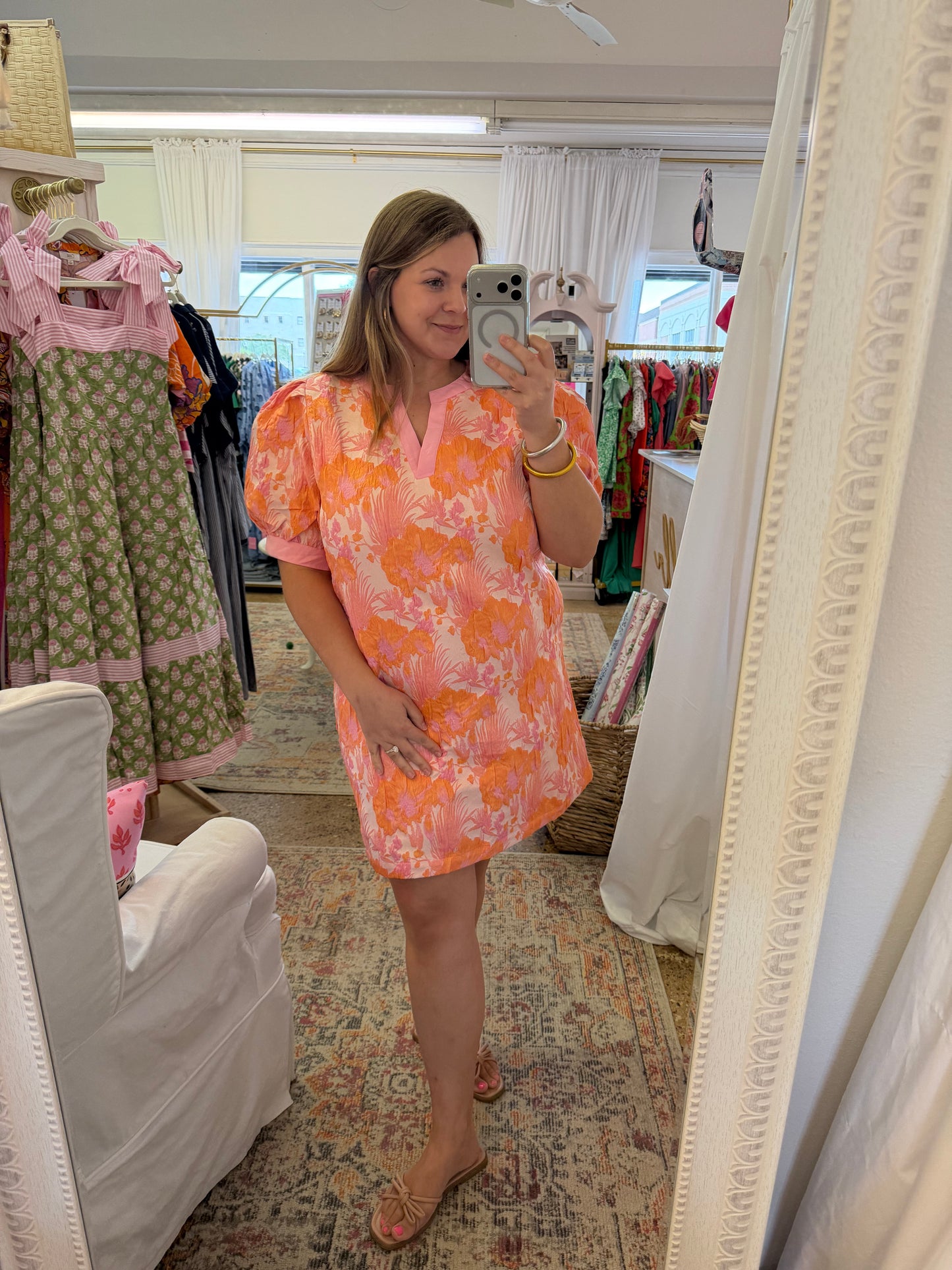 Georgia Peach Jacquard Shift Dress