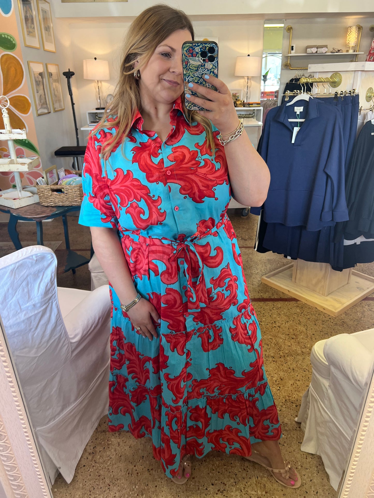 Baroque Swirl Blue Red Maxi
