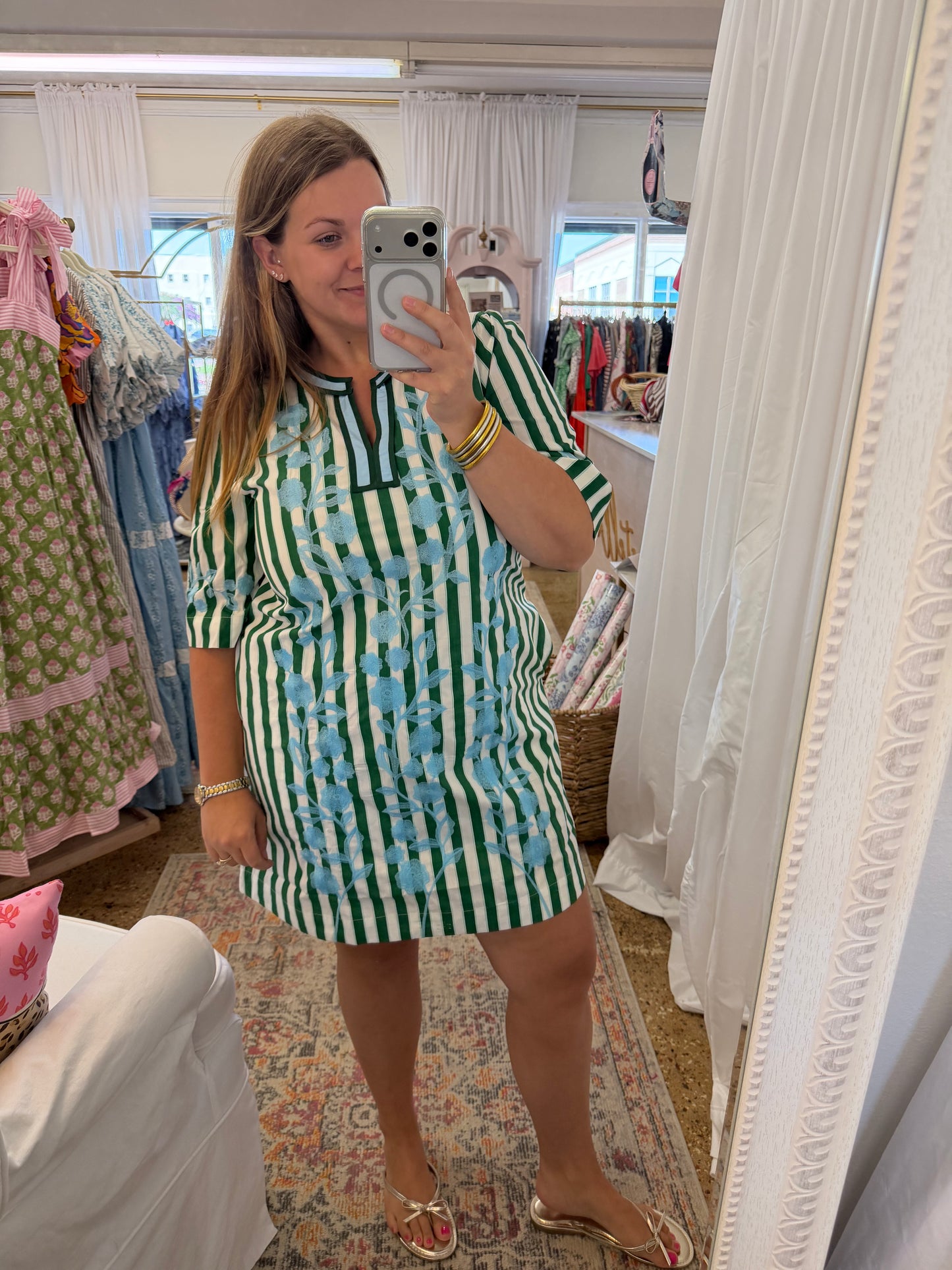 Green Stripe Mini Dress