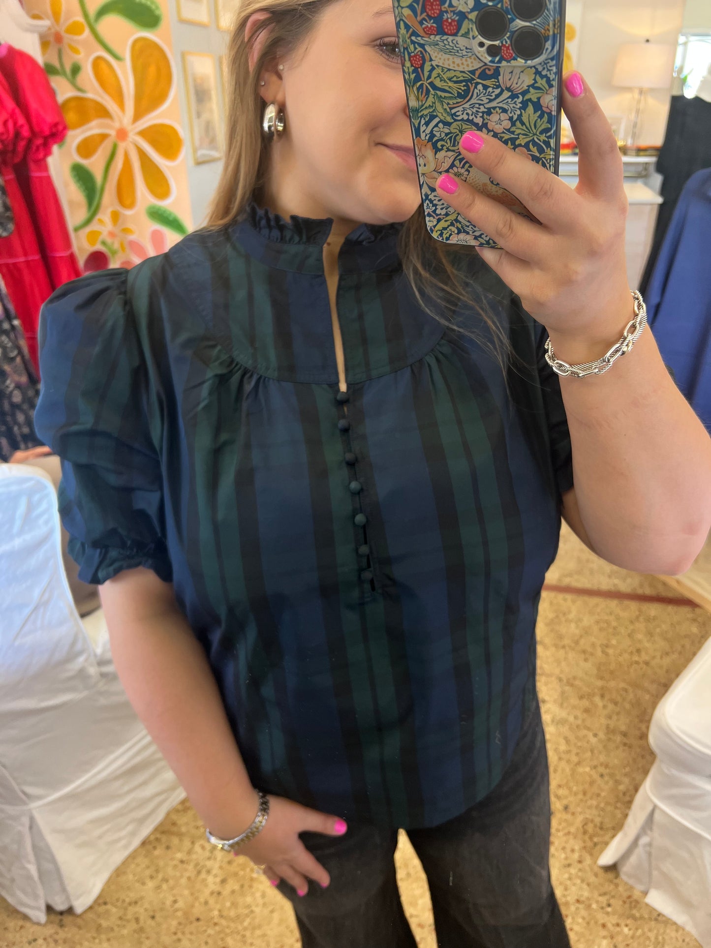 Plaid Puff Sleeve Blouse
