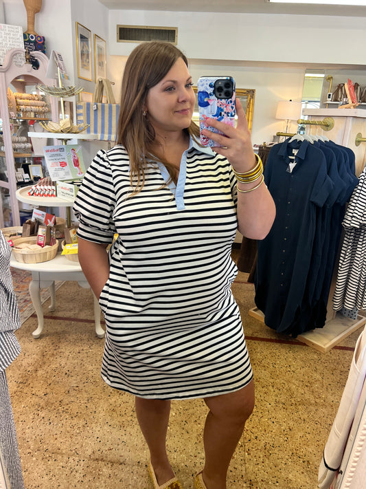 Contrast Collar Stripe Dress