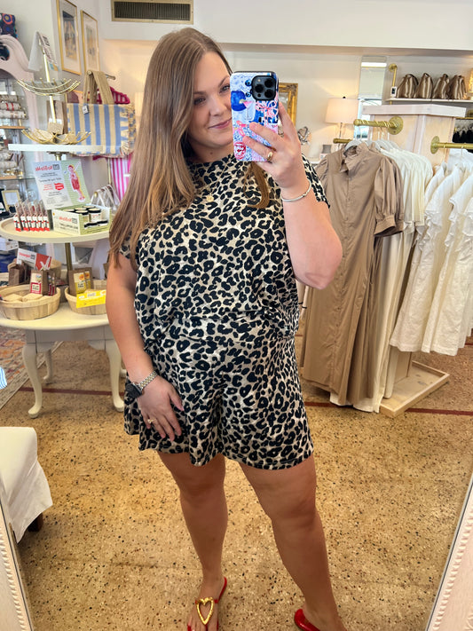 Leopard Knit Top & Flare Shorts Set