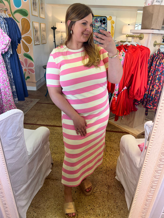 Pink Stripe Midi Dress
