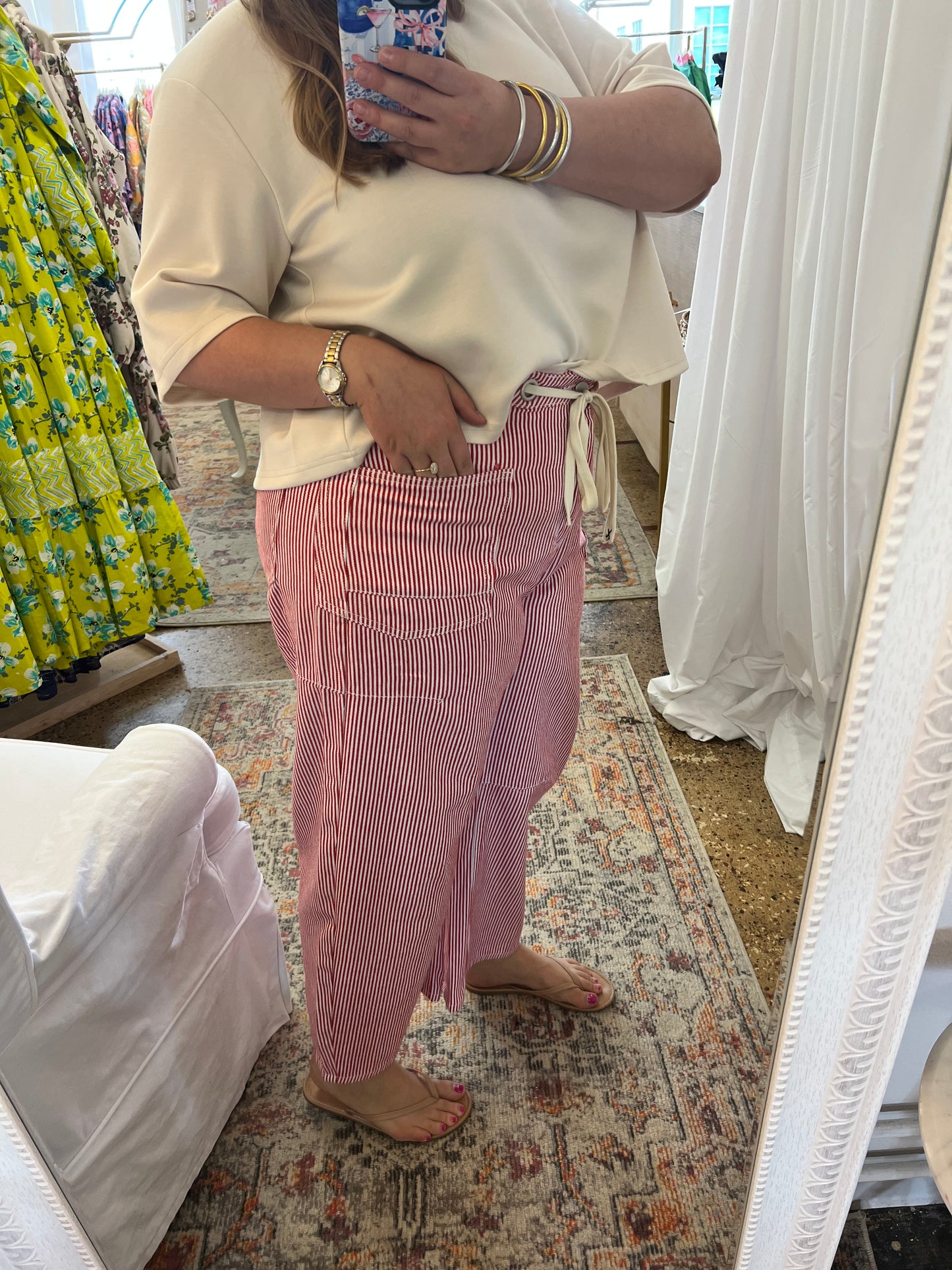 Red Stripe Barrel Pants