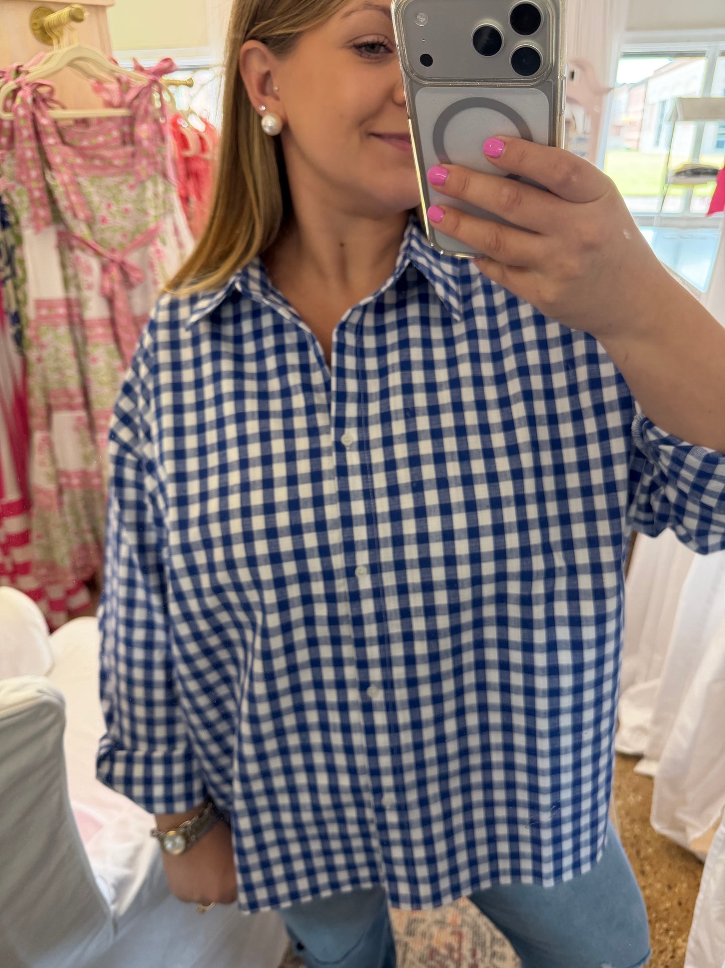 Linen Blend Gingham Button Up