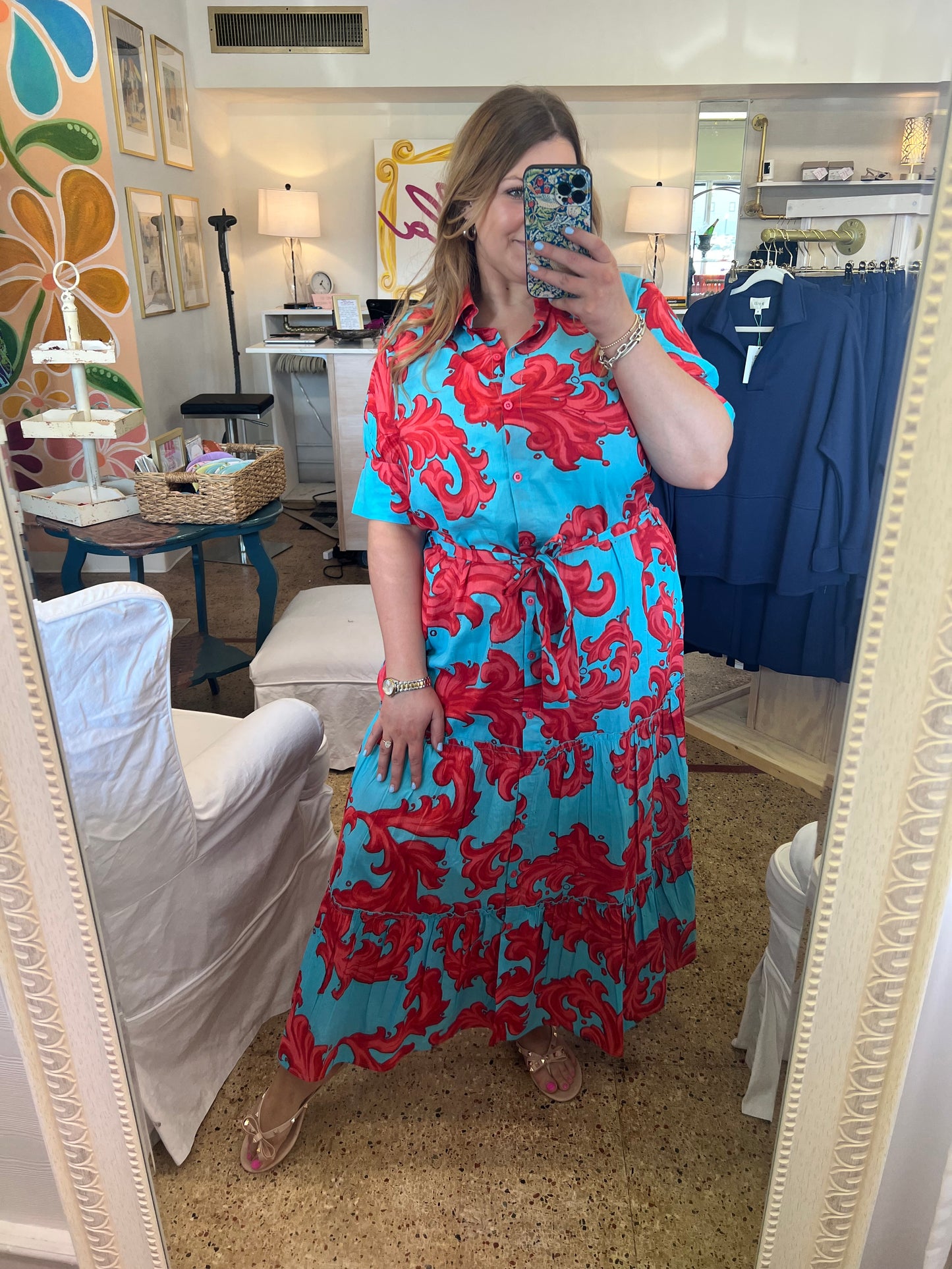 Baroque Swirl Blue Red Maxi