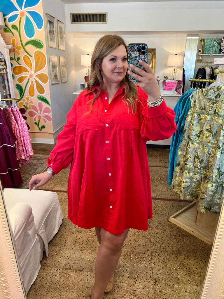 Pleated Mini Shirt Dress