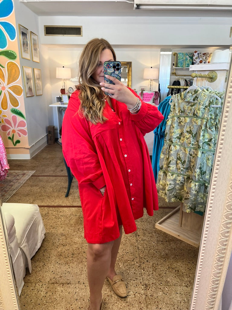 Pleated Mini Shirt Dress