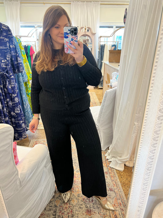 Black Cable Knit Cardigan Pant Set