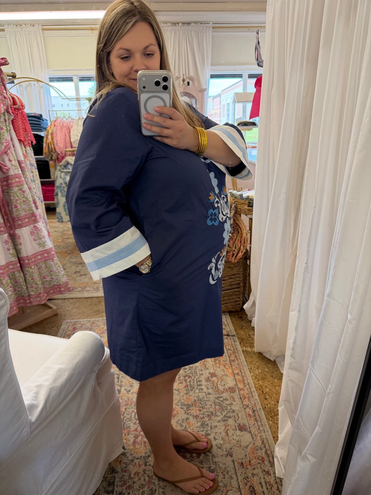 Navy Collared Embroidered Dress