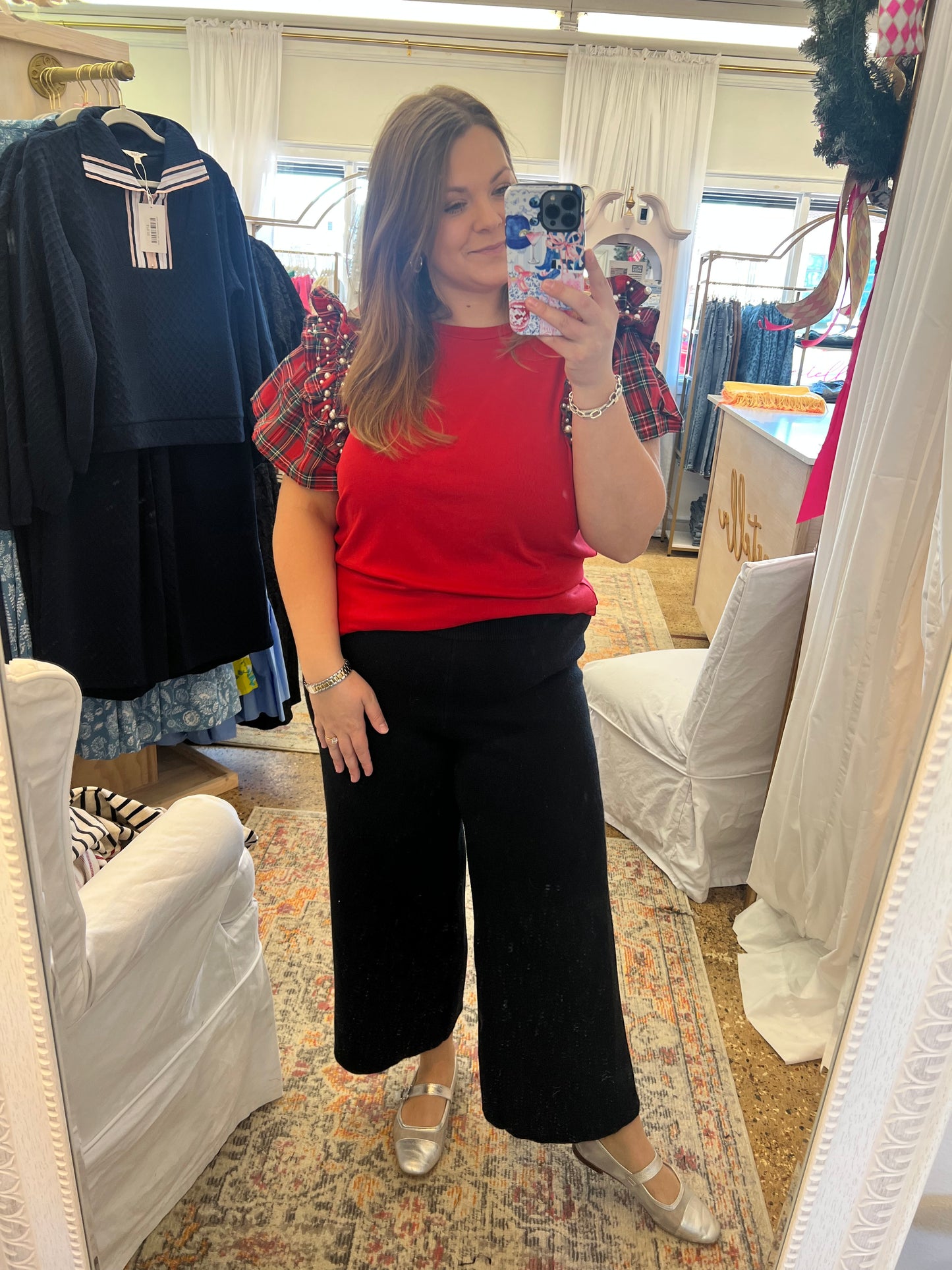 Plaid Pearl Ruffle Tee