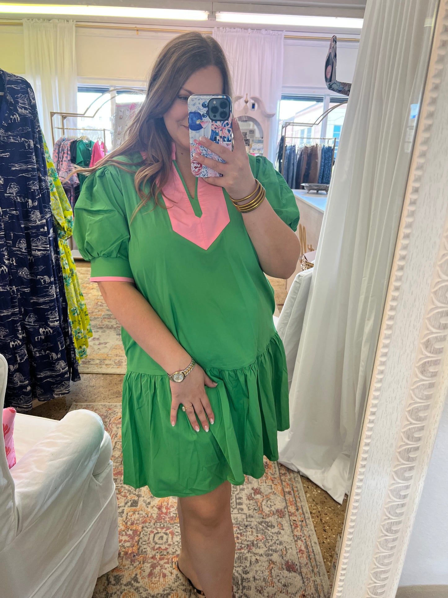 Puff Sleeve Ruffle Hem Mini Dress