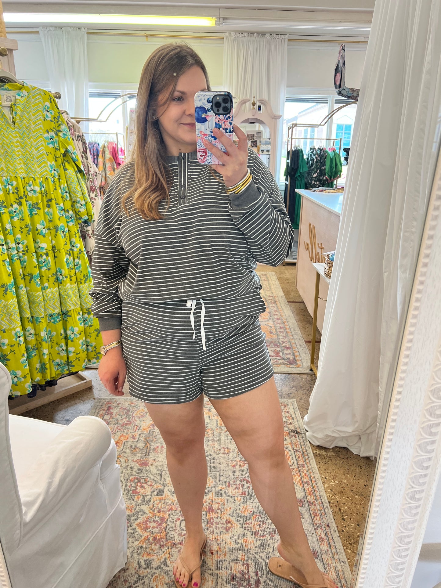 Charcoal Pin Stripe Short Set