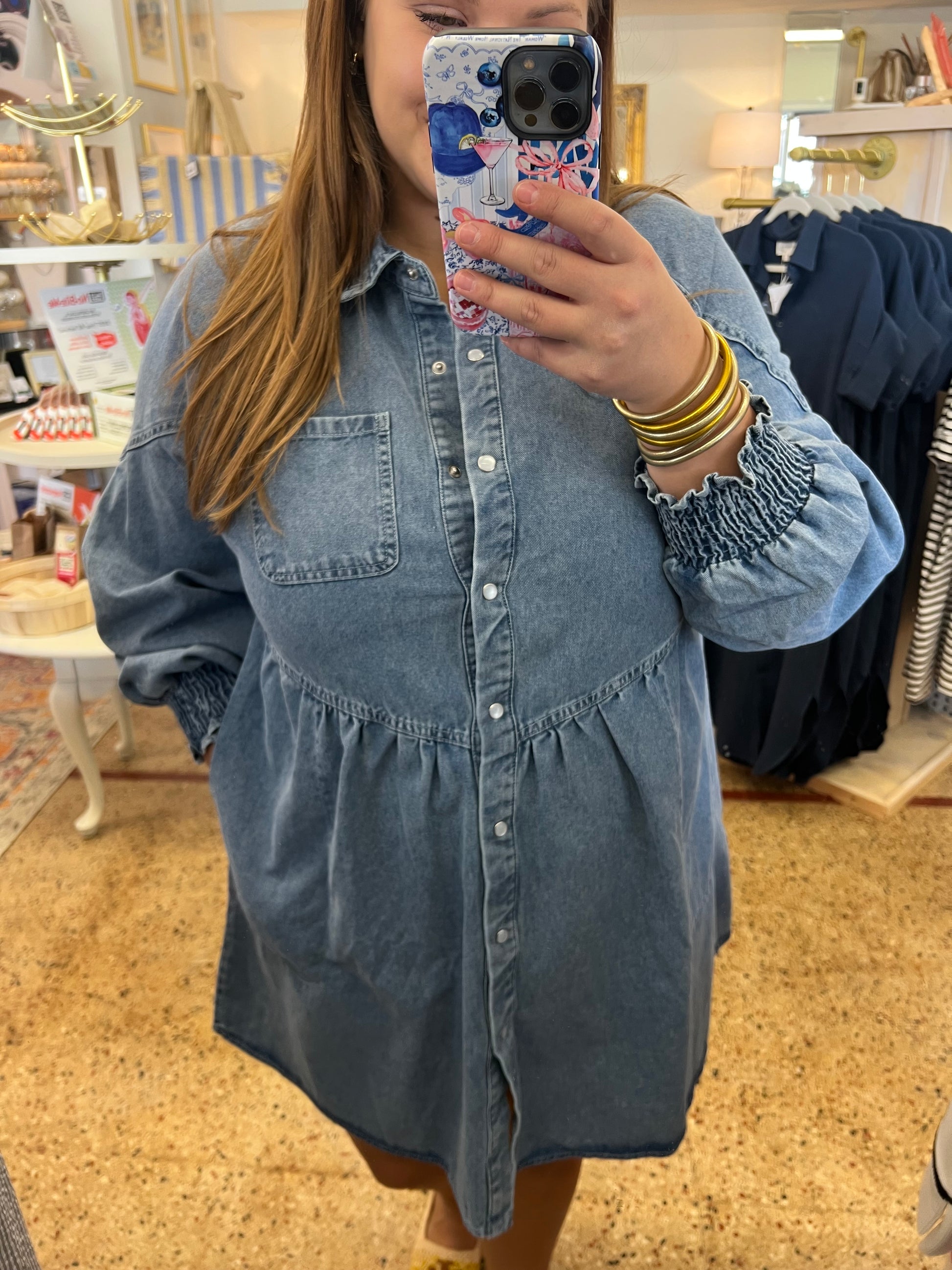 Flared Denim Mini Dress Large Flared Denim Mini Dress Large