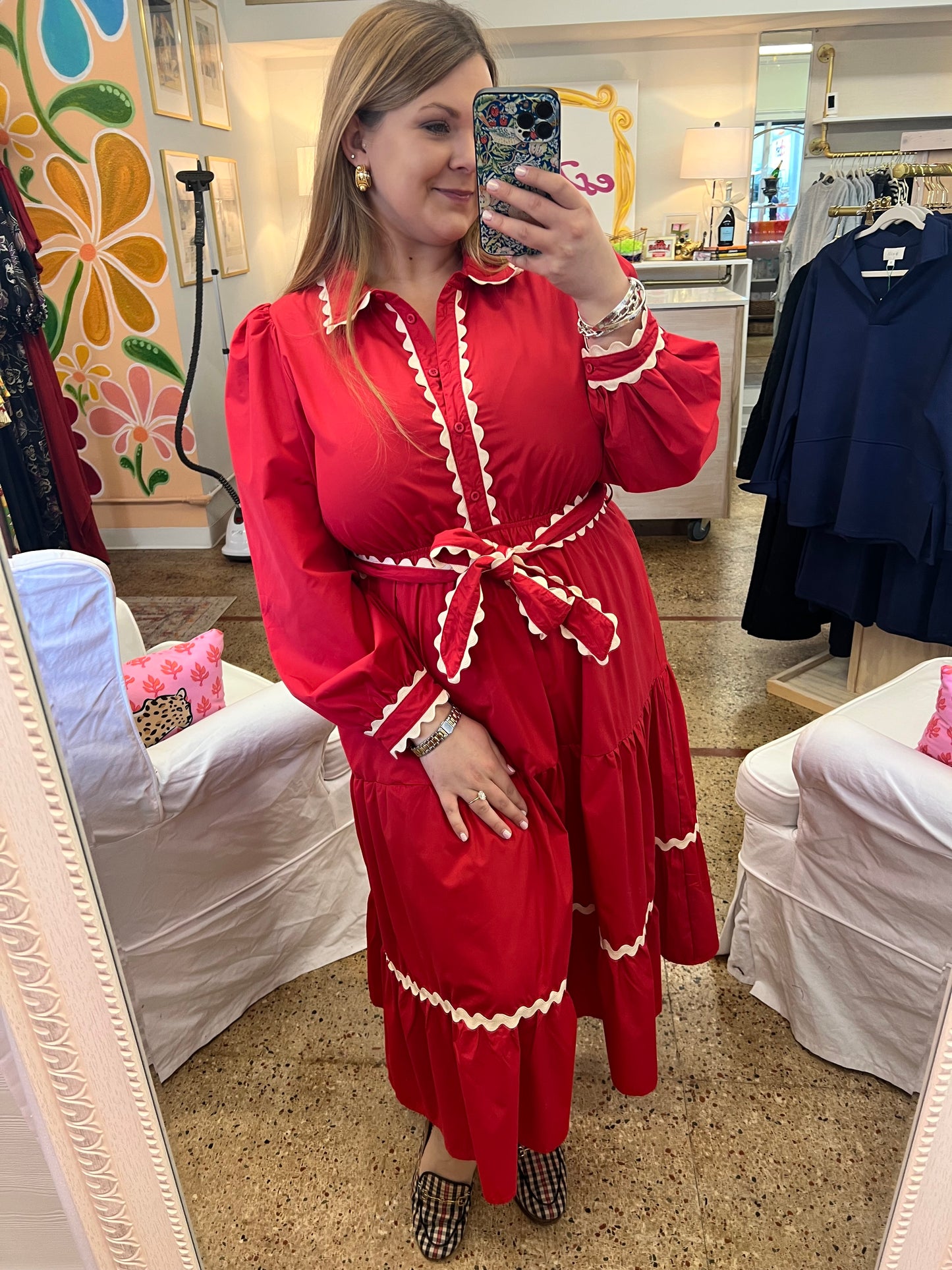 Red Belted Midi Dress