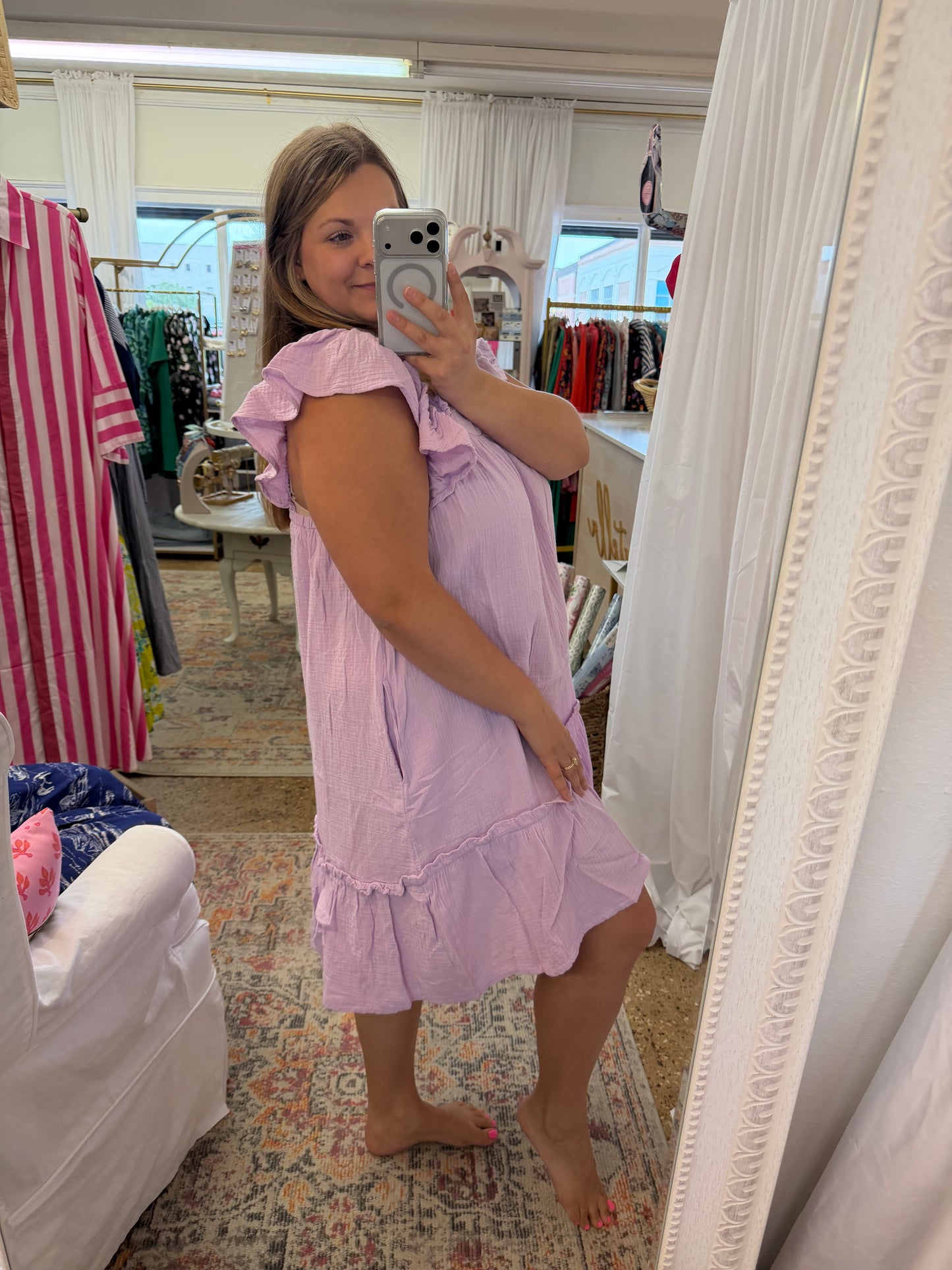 Flutter Sleeve Lilac Gauze Dress