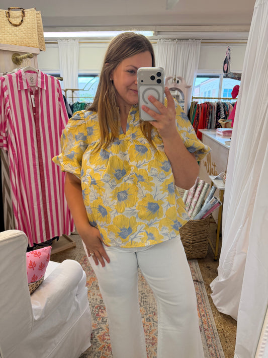 Floral Jacquard Babydoll Blouse