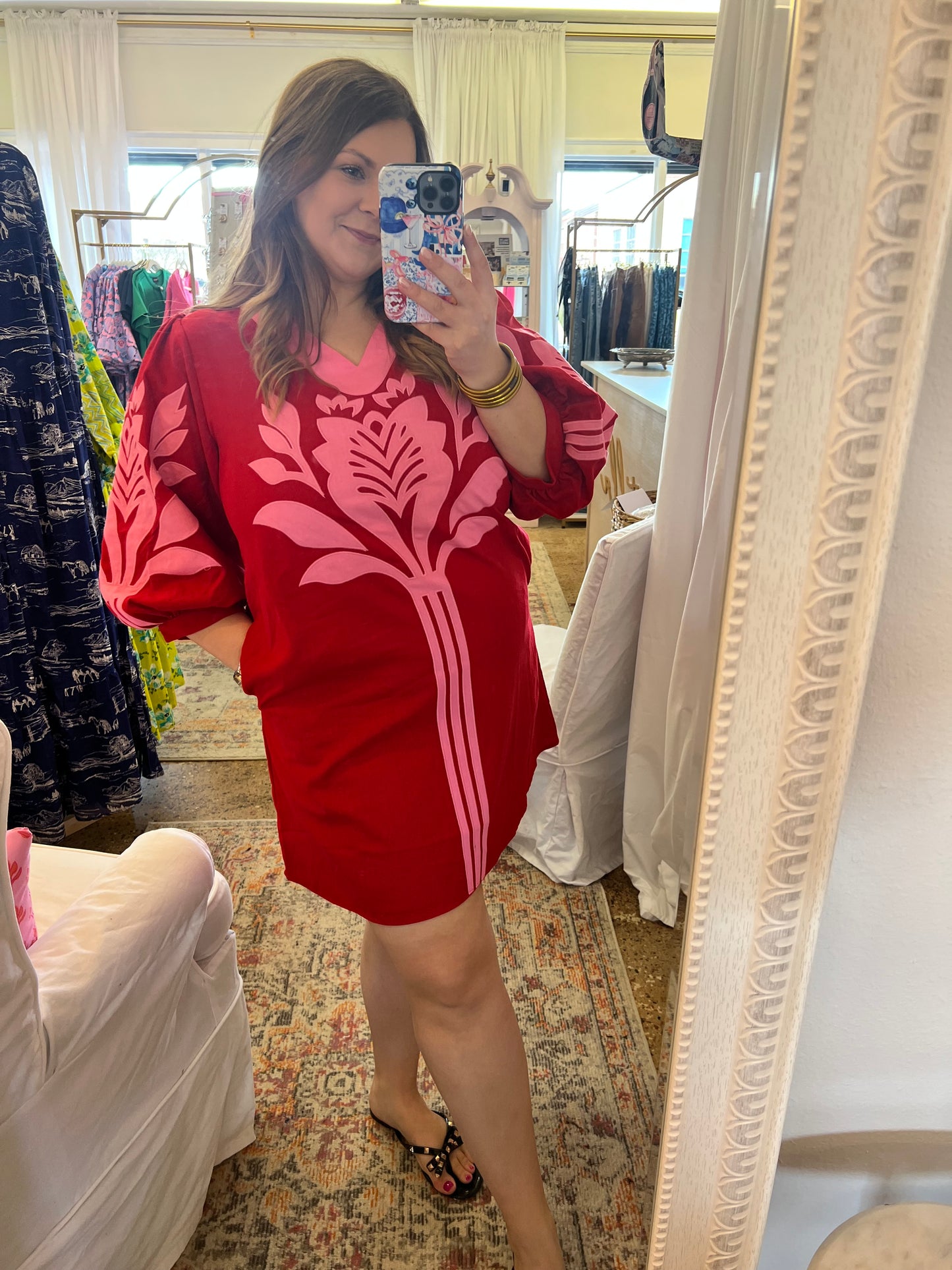 Floral Applique Linen Dress