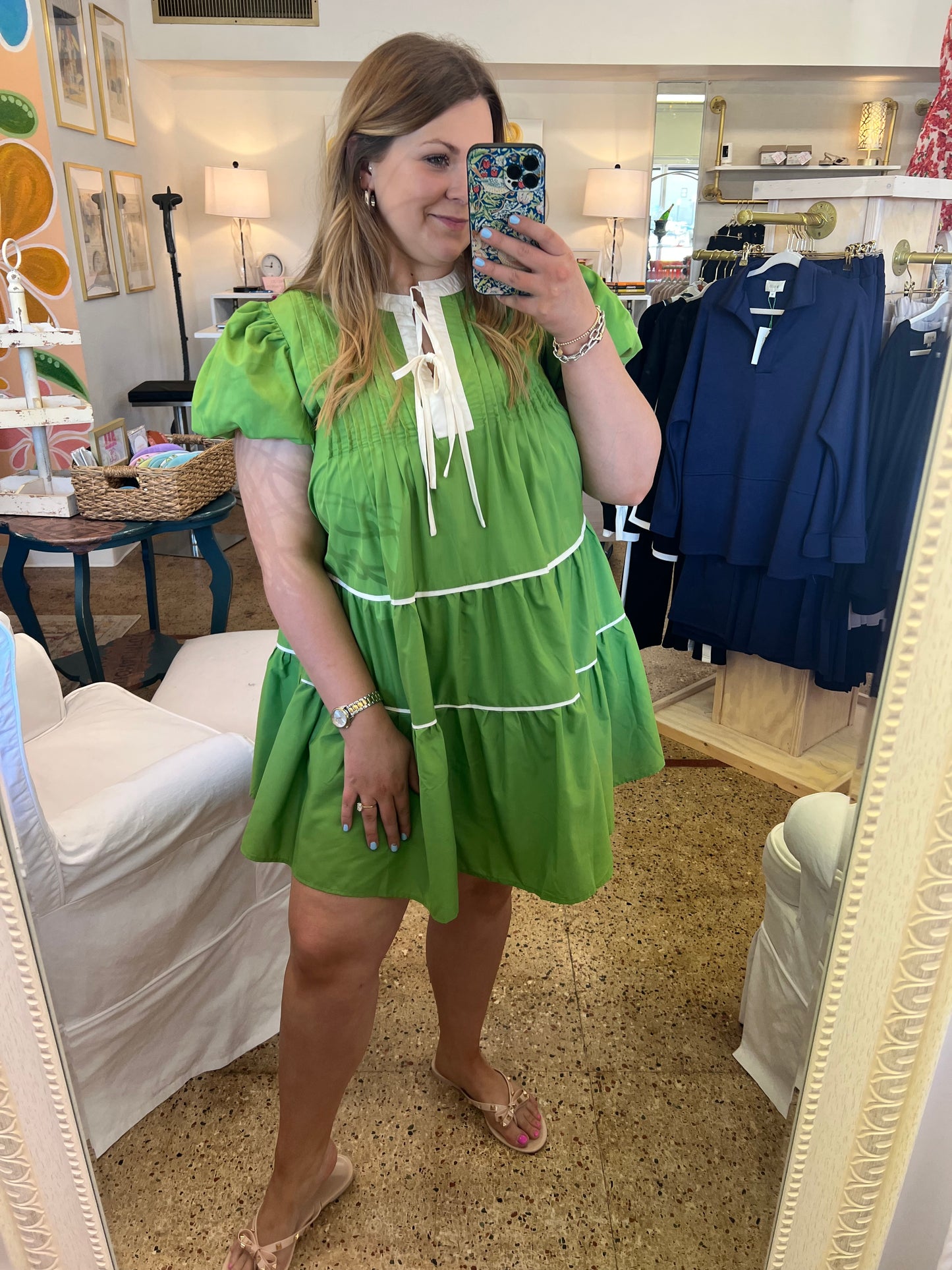 Olive Green Puff Sleeve Mini
