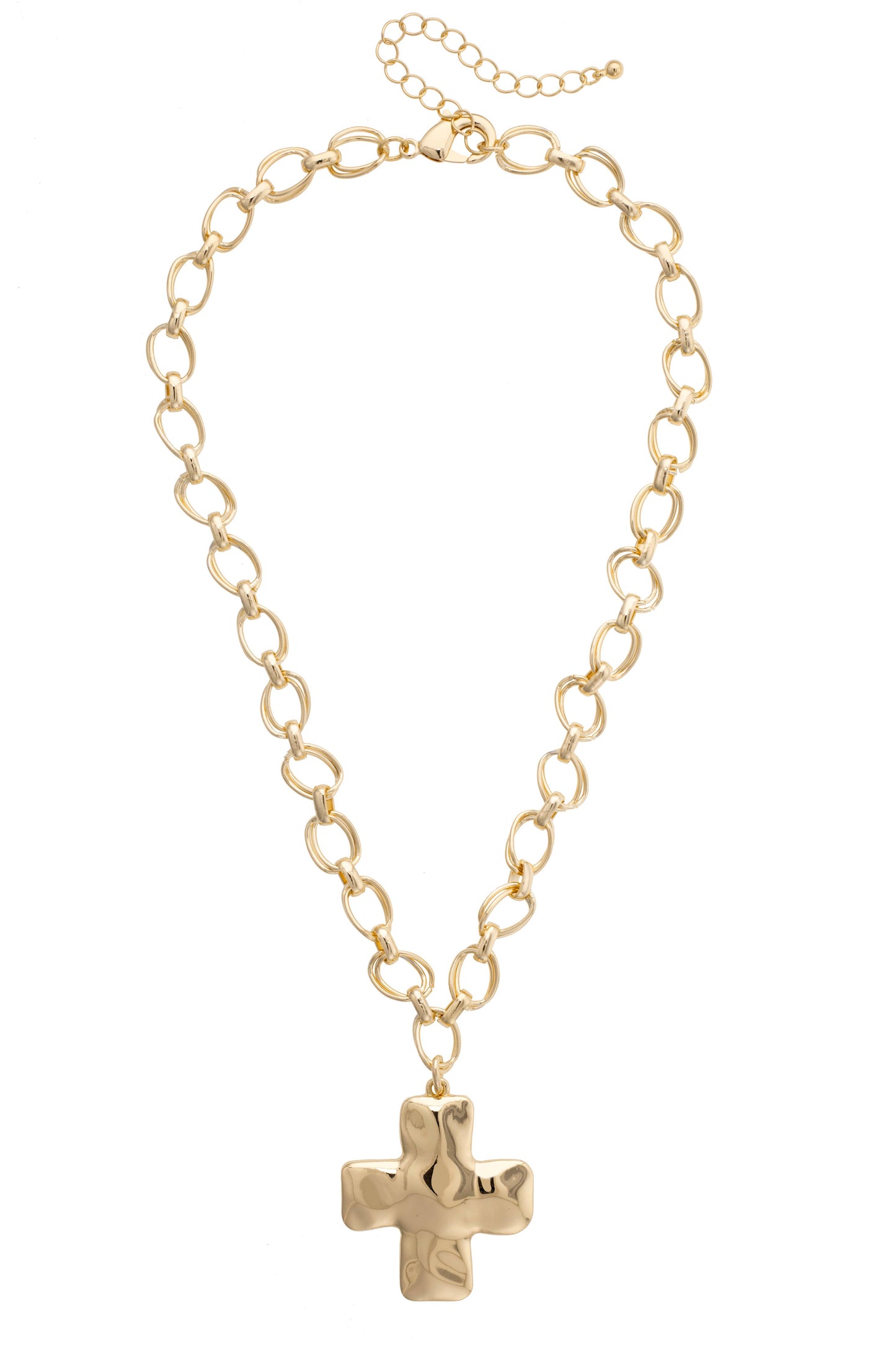 Elise Hammered Cross Cable Chain Necklace